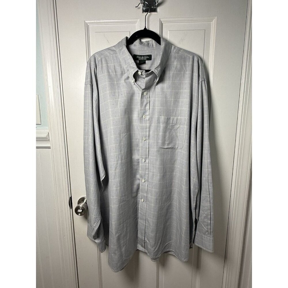Brooks Brothers Country Club Men’s Blue Windowpane Check Dress Shirt Size XXL